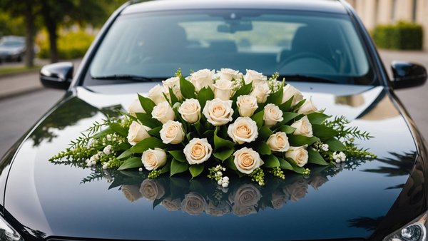 Décorez votre voiture de mariage avec des fleurs Élégantes